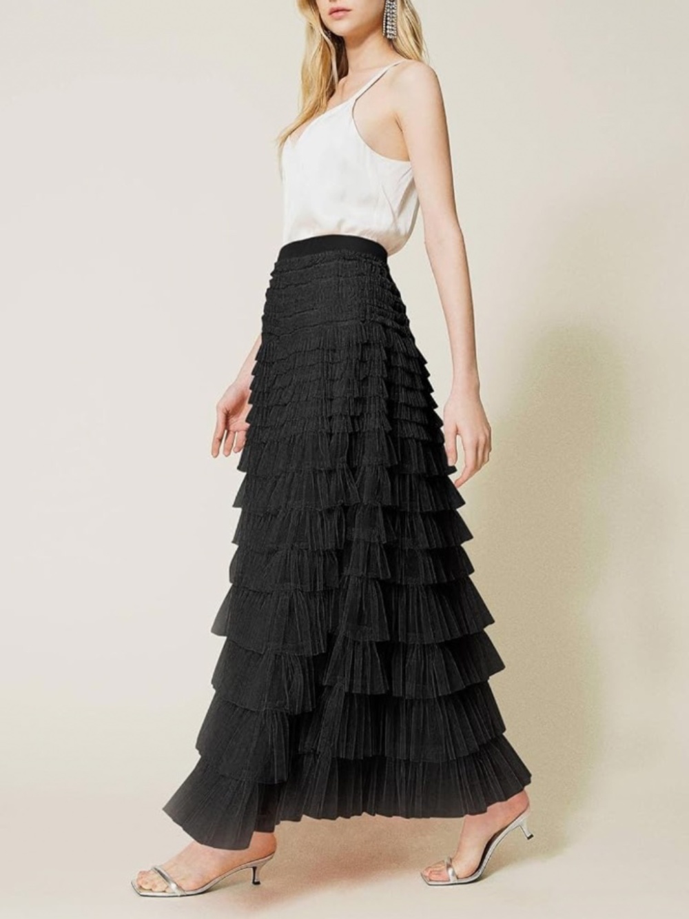 Women's Tulle Ruffle Tiered Maxi Skirt Like New